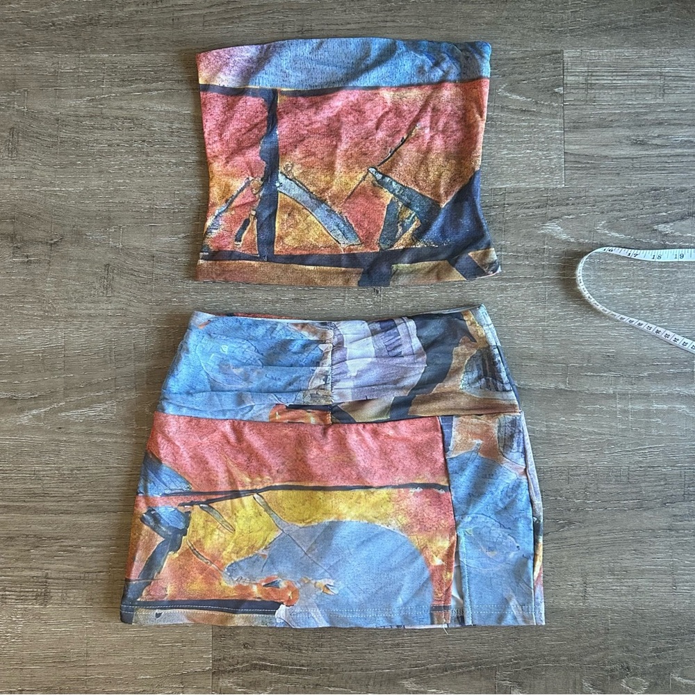 Tiger Mist Fraser Top Havana Skort Painting Abstract Print Mini Skirt Set